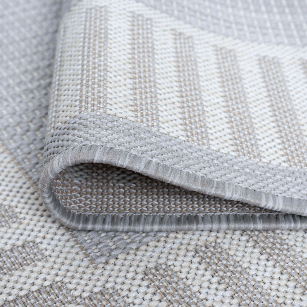 Elgin Transitional Striped Border Gray/Cream Indoor/Outdoor Runner Rug, 2'x7'