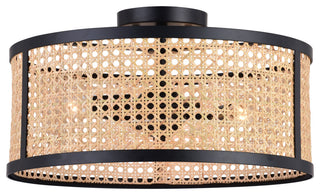 Vaxcel Lighting C0289 Berens 3 Light 16"W Semi-Flush Rattan Cane - Matte Black