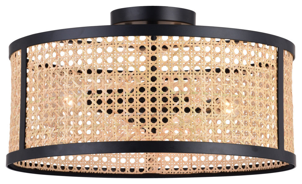 Vaxcel Lighting C0289 Berens 3 Light 16"W Semi-Flush Rattan Cane - Matte Black