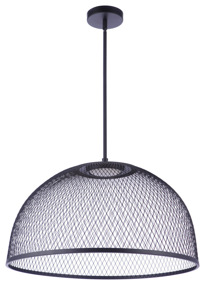 LED 1-Light Pendant w/Metal Mesh Shade, Flat Black