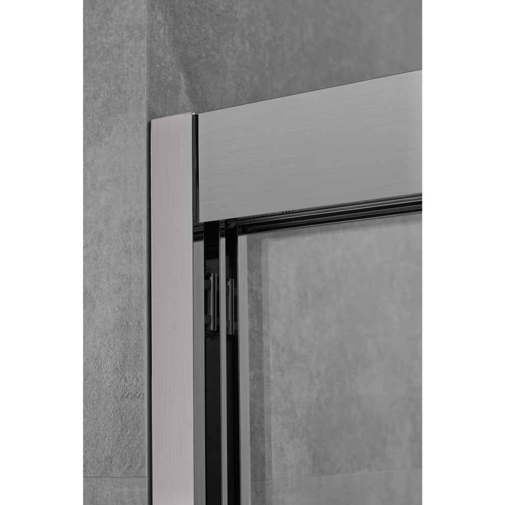 Frederick 47 in. W x 70 in. H Shower Door in Brushed Nickel with Clear Glass