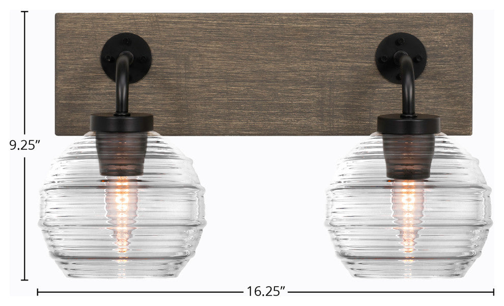 Oxbridge, Bath Bar, Matte Black & Painted Distressed Metal, 6" Clear Ribbed