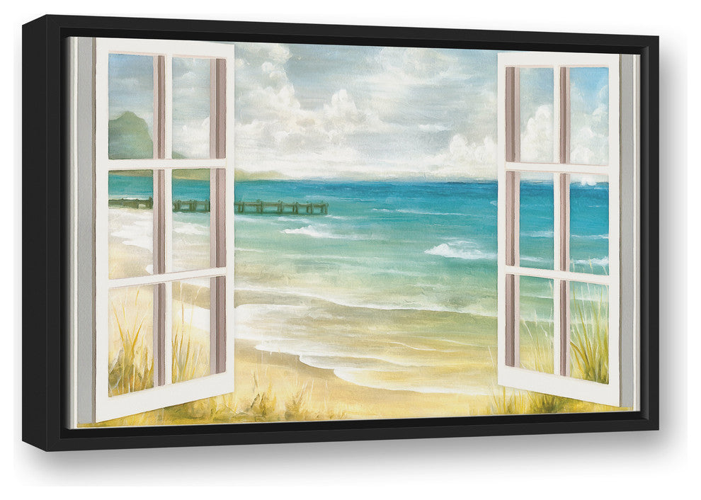 Open Windows to Beach Paradise 16x24 Black Floating Framed Canvas