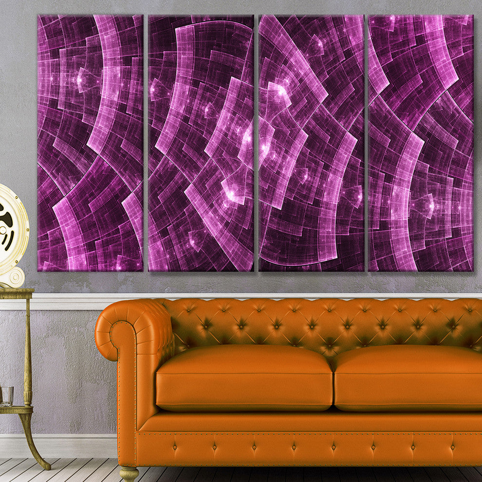 Purple Metal Protective Grids, Abstract Wall Art Canvas, 48"x28", 4 Panels