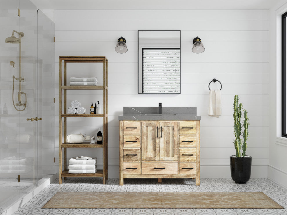 Malibu Mango 48 Single Sink Bath Vanity in White Washed 2" Piatra Gray