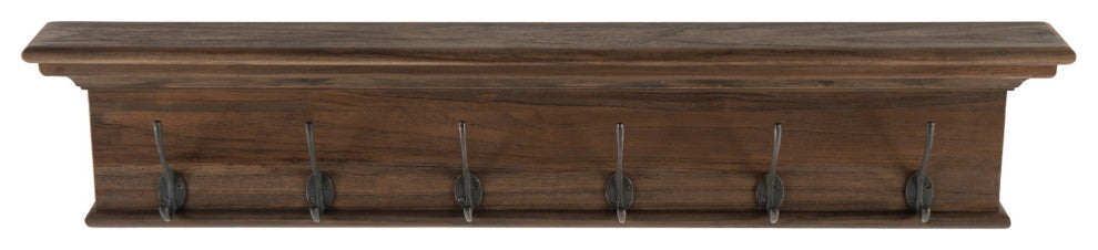Rustic Dark Teak Six Hook Hanging Coat Rack