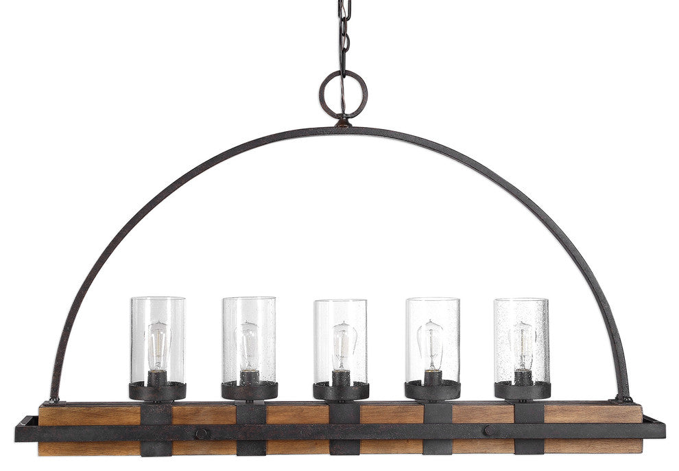 Rustic Wood Iron Hurricane 5 Light Chandelier | Kitchen Island Industrial Lodge