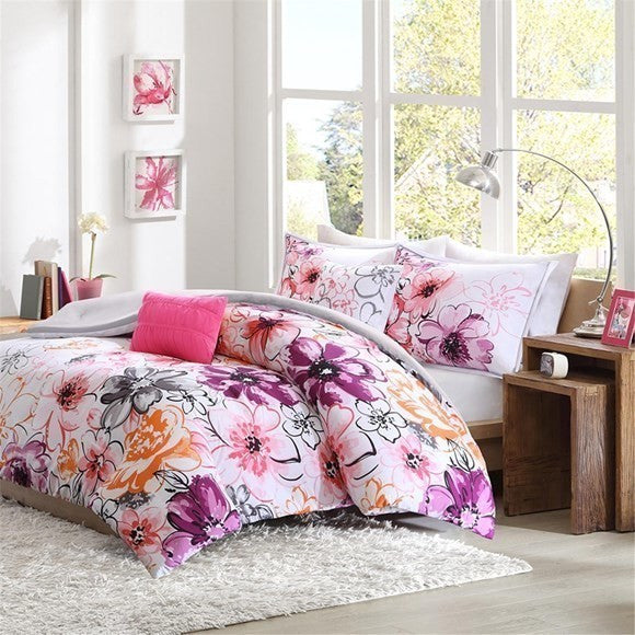Intelligent Design Peach Skin Printed 5-Piece Comforter Set, Blue