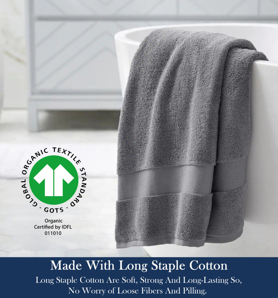 Delara 100% Organic Cotton Plush Bath Towels, 30"x58", Set of 1, Dark Grey