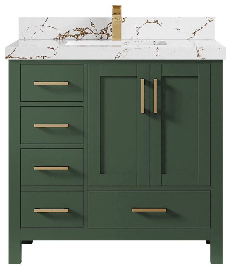 Malibu 36 Center Sink Bath Vanity in Lafayette Green 2" Viola Brown