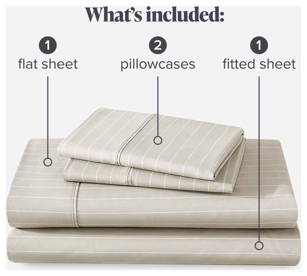 1800 Microfiber Sheet Set, Pinstripe Stone/White, King