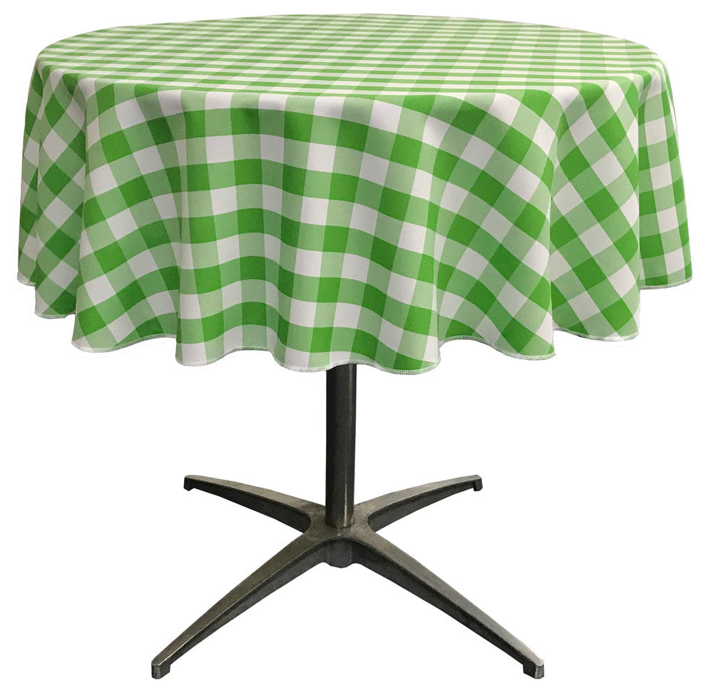 LA Linen Round Gingham Checkered Tablecloth, White and Lime, 51" Round