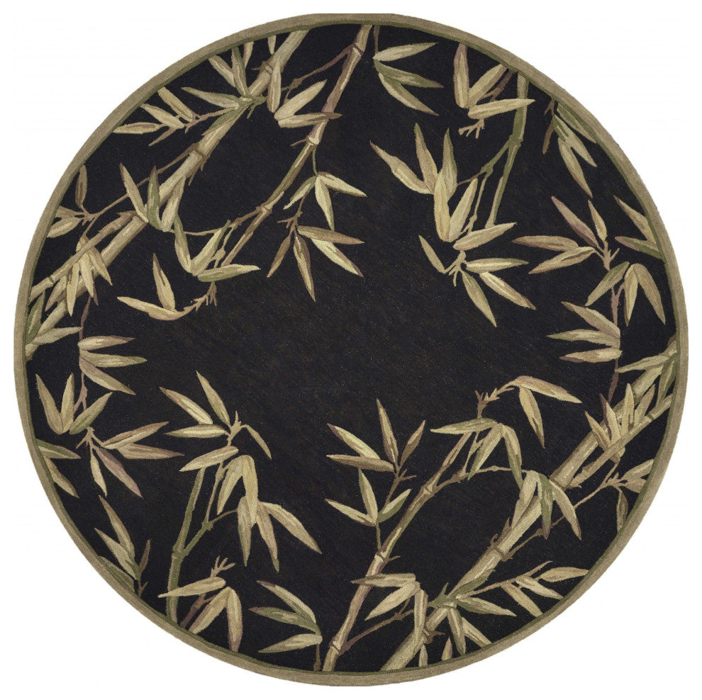HomeRoots 8' Black Hand Tufted Bordered Tropical Bamboo Round Indoor Area Rug