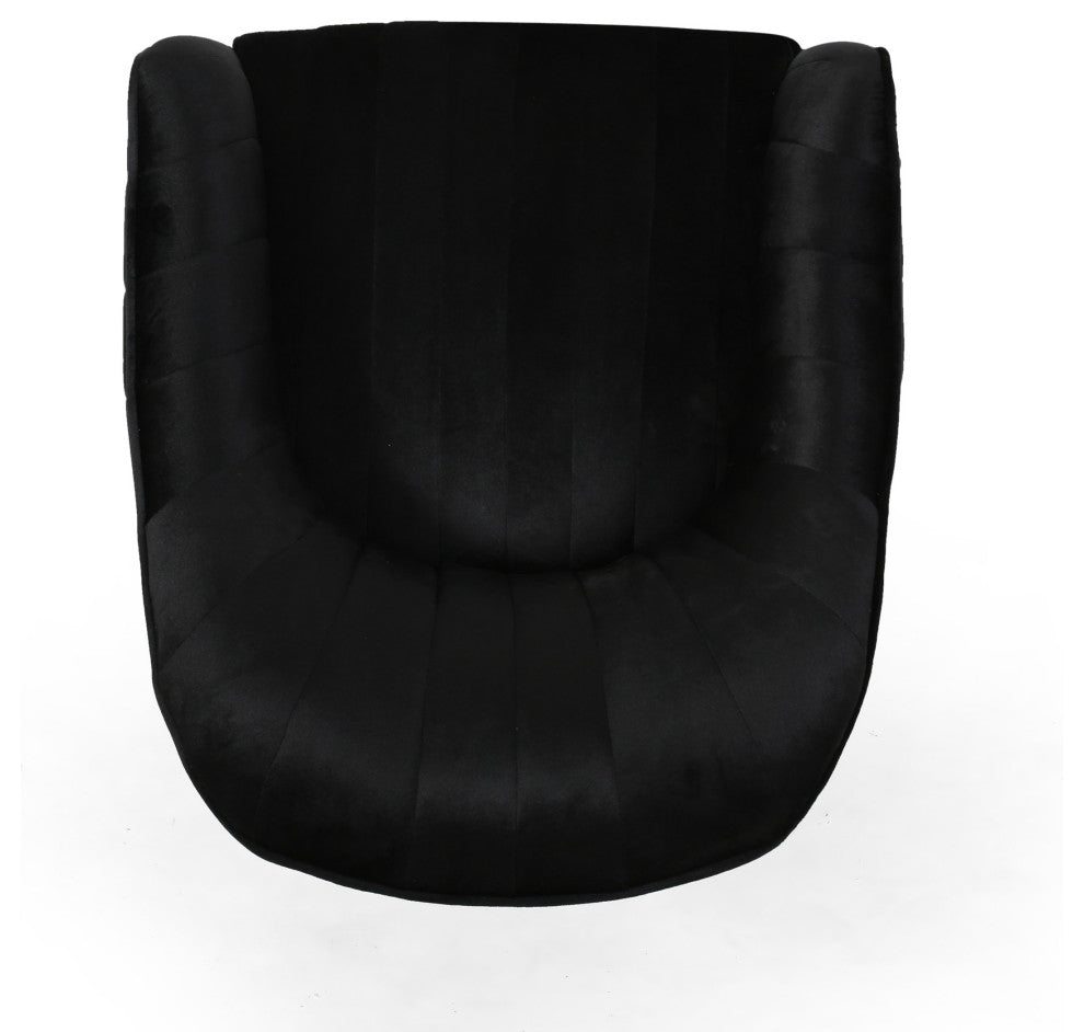 Cassandra Velvet Home Office Chair With Swivel Base, Black, Silver Finish