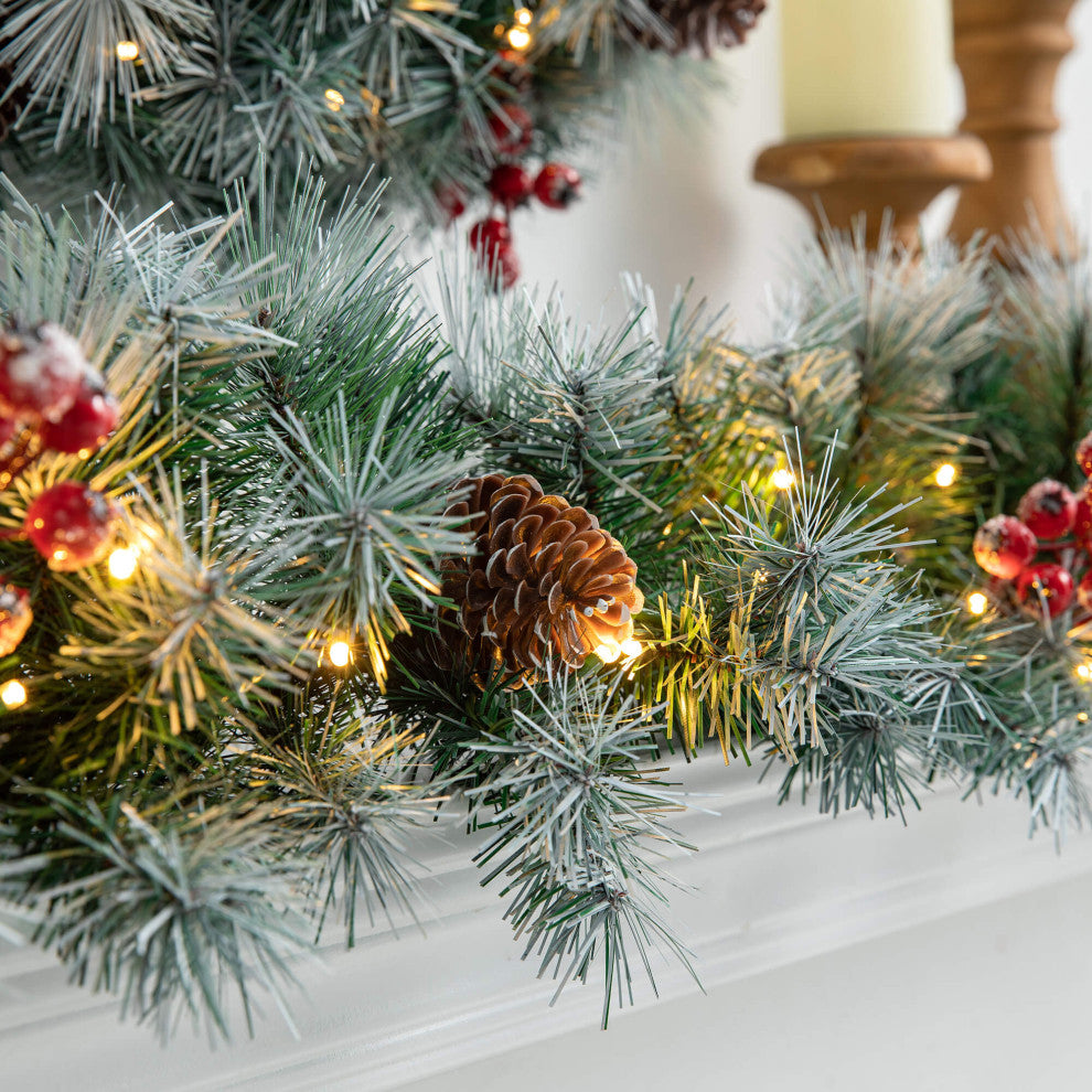 9' Pre-Lit Christmas Garland With 50 Warm White Lights With Timer
