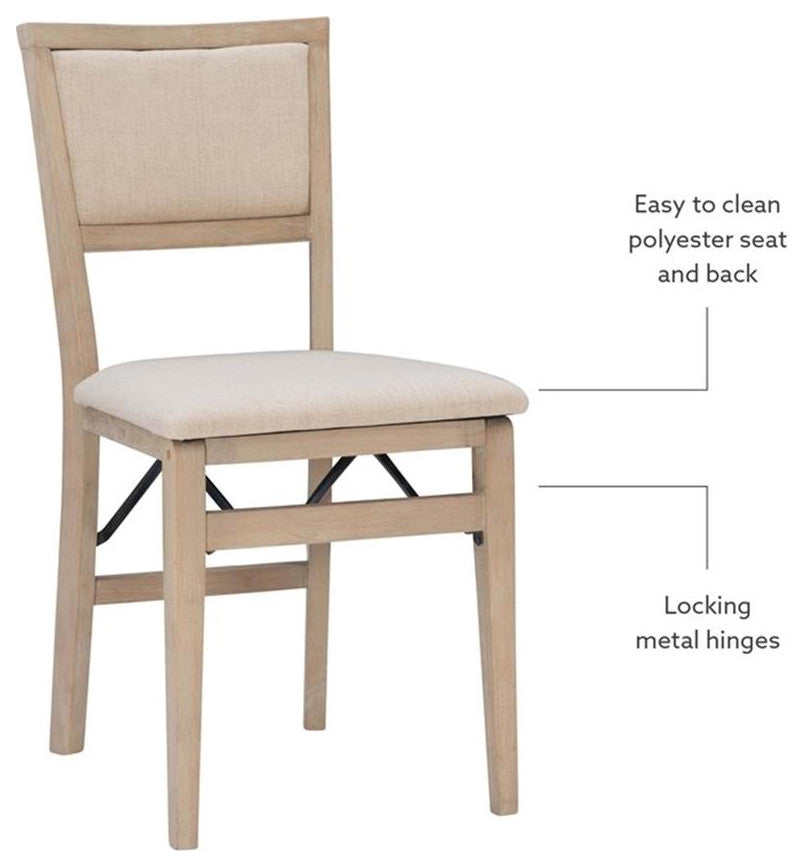 Linon Keira Set of Two Folding Chairs Beige Fabric Seat & Back in Graywash Wood