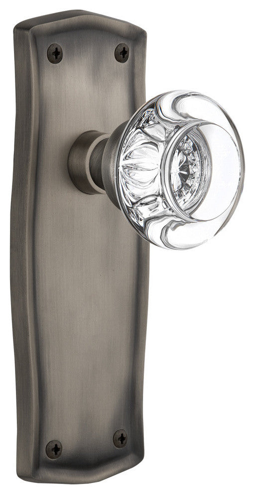 Prairie Plate Passage Round Clear Crystal Glass Door Knob, Antique Pewter