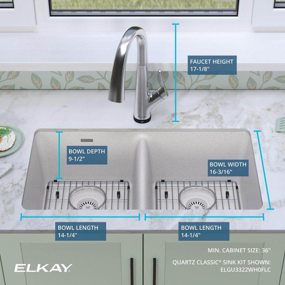 Quartz Classic 33" Undermount Sink Kit With Filtered Faucet, White