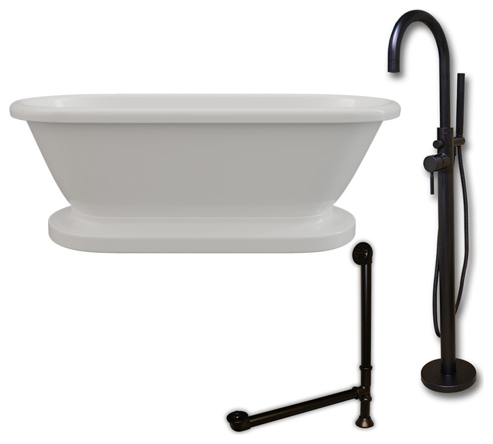 Acrylic Double Ended Pedestal Bathtub 60" X 30" With No Faucet Drillings
