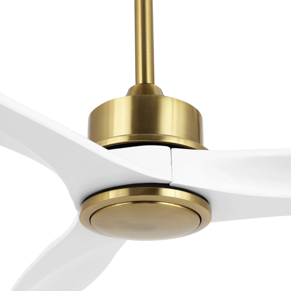 52" Solid Wood 3-Blade Propeller Ceiling Fan with Remote, Gold/White