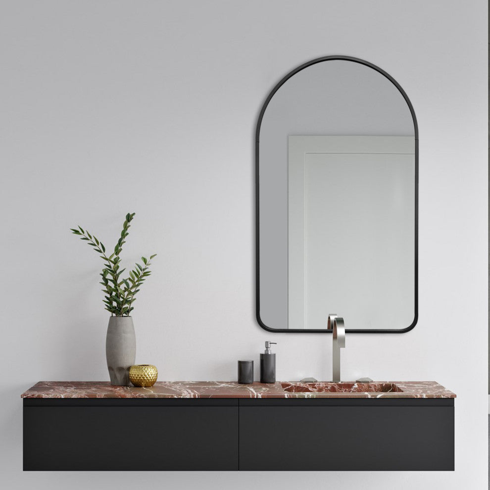 Rita Arch Metal Framed Wall Bathroom Vanity Mirror, Black, 19.6" X 31.5"