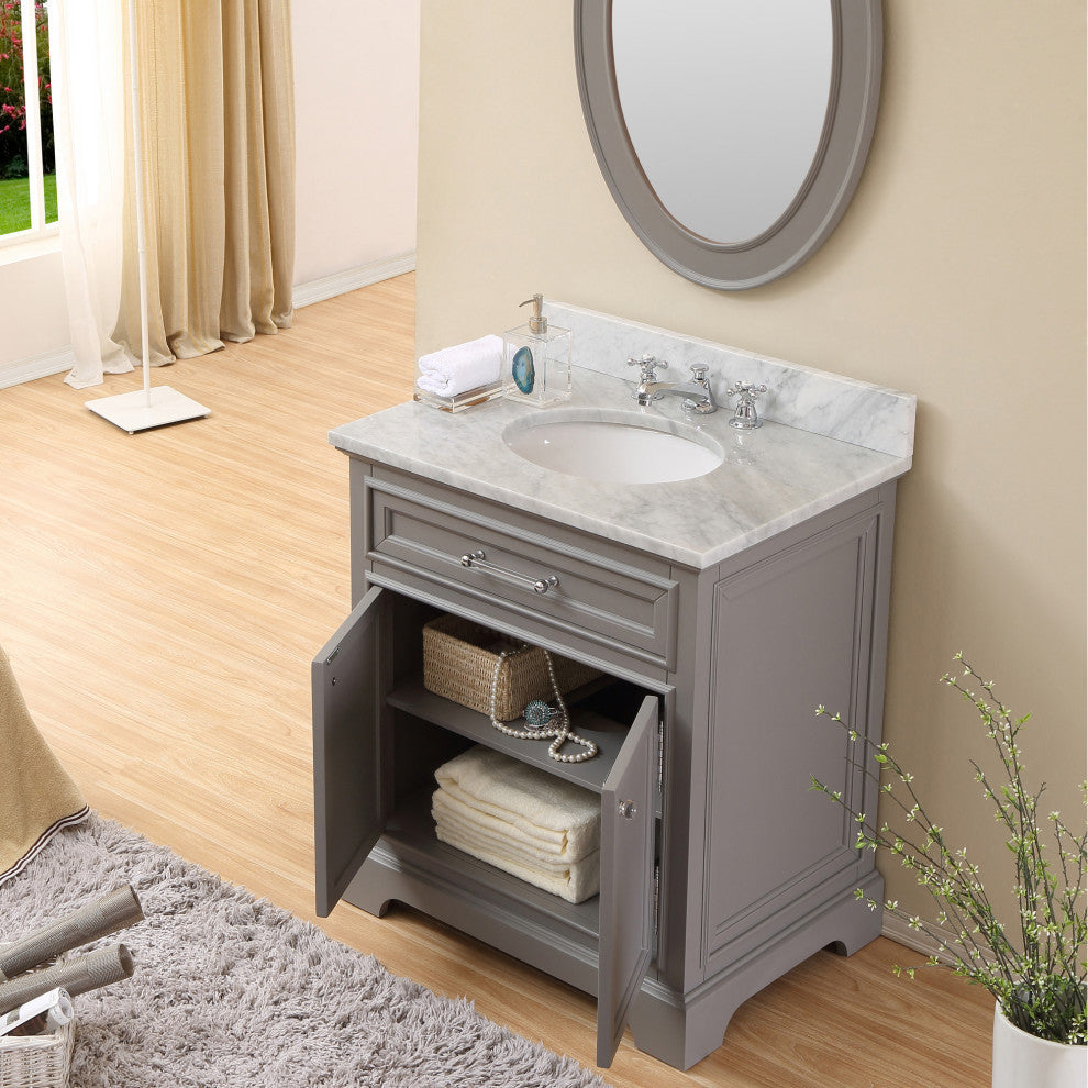 Derby Cashmere Bathroom Vanity, 30" Wide, No Mirror, No Faucet