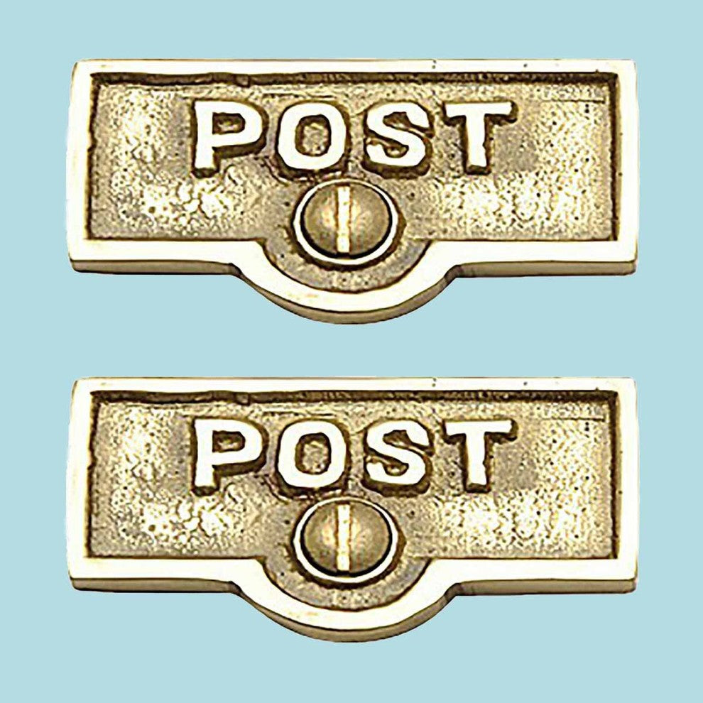 2 Switch Plate Tags POST Name Signs Labels Lacquered Brass |