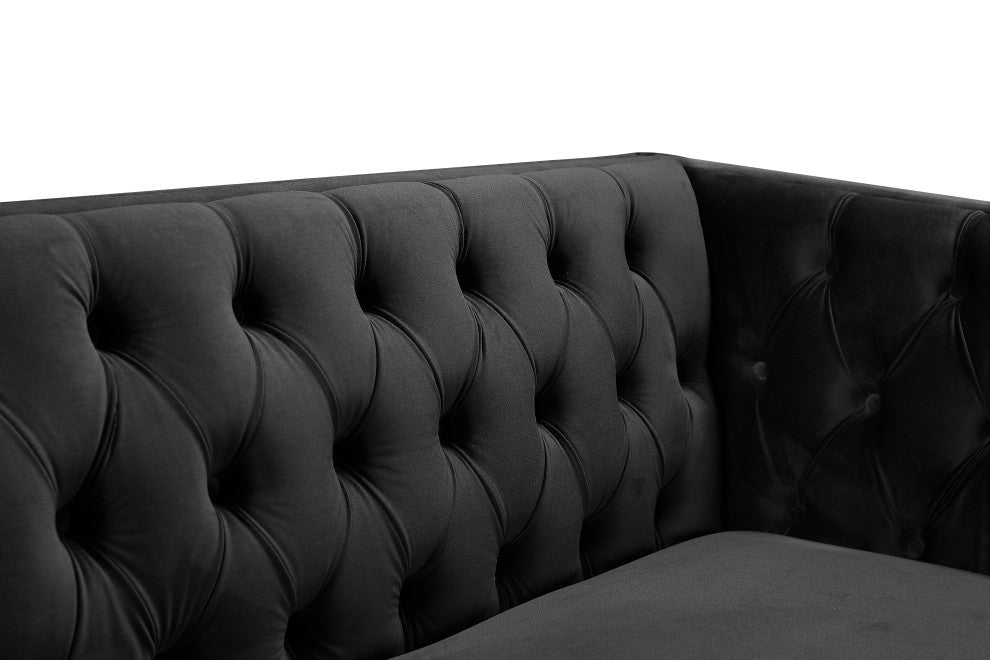 Michelle Fabric Upholstered Chair, Gold Iron Legs, Black, Velvet, Sofa