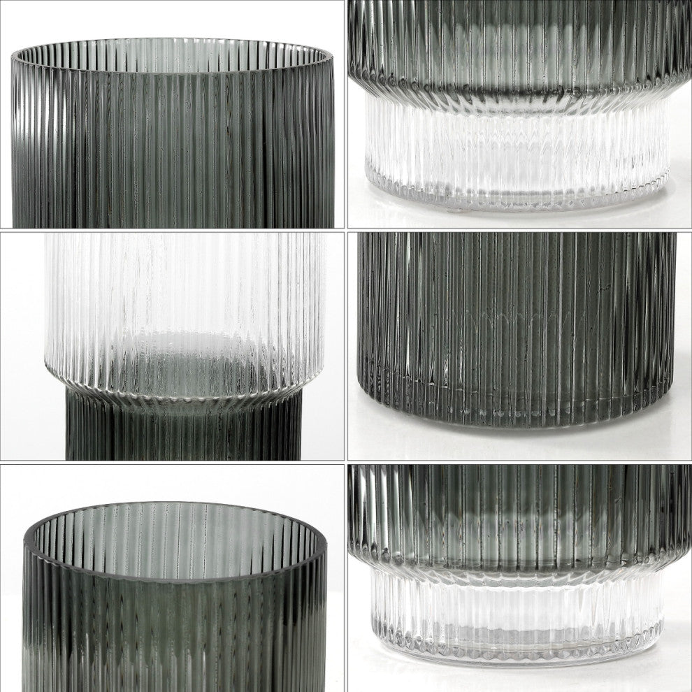 Safavieh Zinc Fluted Glass Vase, Set of 3, Blue Grey