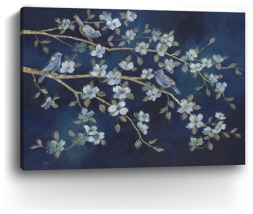 24" x 18" Watercolor Midnight Bird Rendevouz Canvas Wall Art
