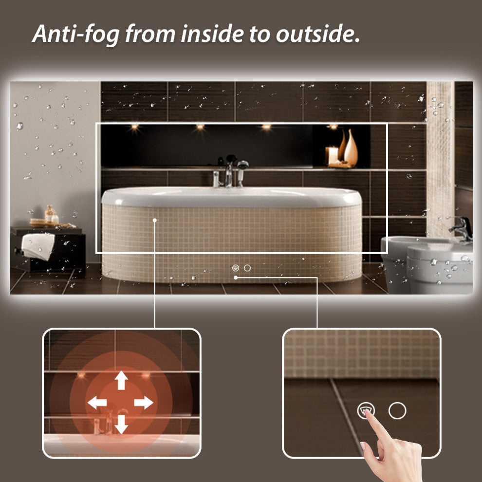 Backlit 3-Color LED Mirror for Bathroom, Anti-Fog Dimmable, 60x28