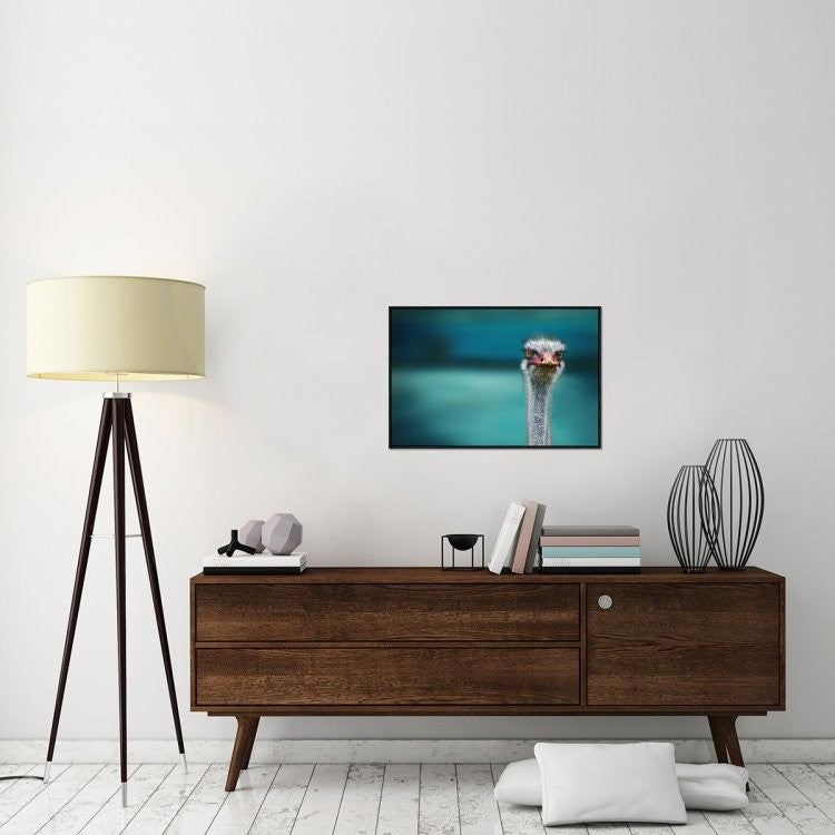 "Ostrich Protecting Two Poor Chicken From The Wind"  by Piet Flour, 31x21"