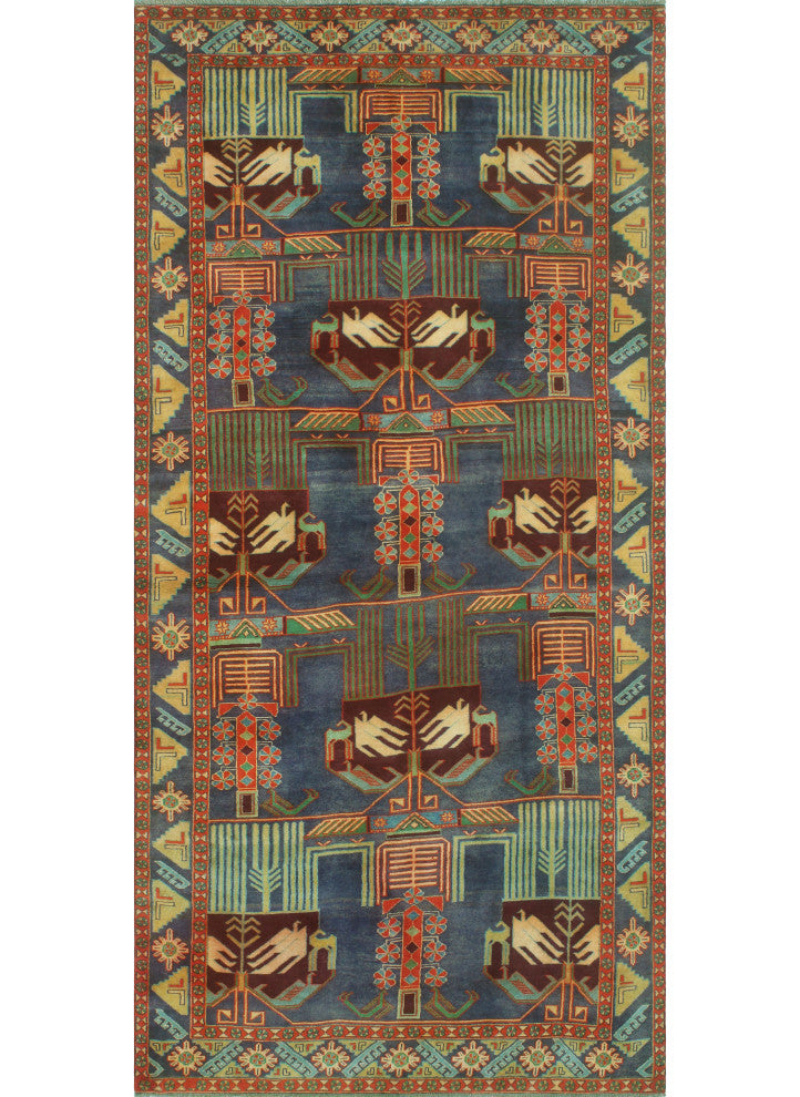 Fine Vintage Distressed Cirilo Navy/Rust Runner, 4'10x10'2