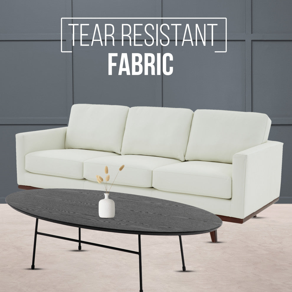 LeisureMod Chester Mid-Century 3-Seater Leather Modern Sofa, White