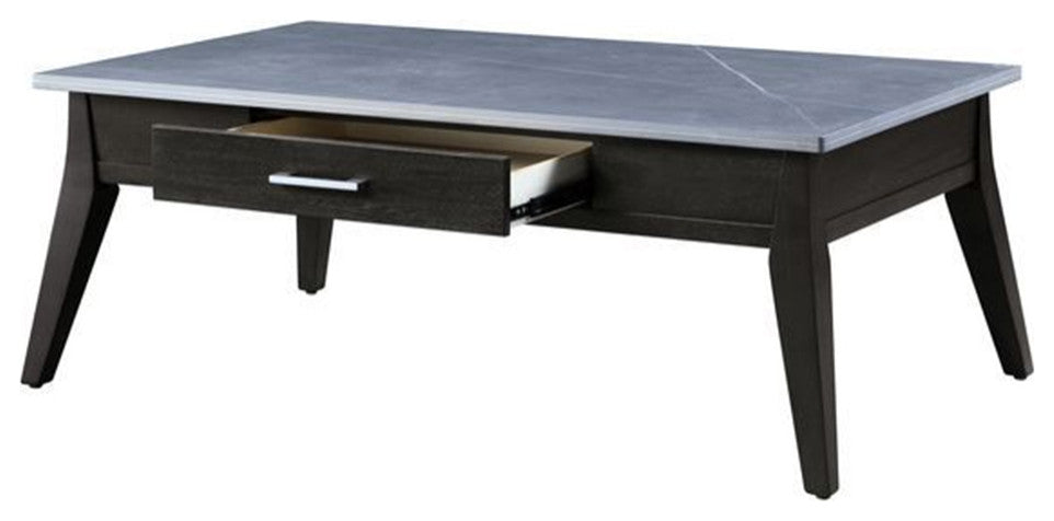 Benzara BM262101 Coffee Table With Marble Top and Angled Legs, Brown