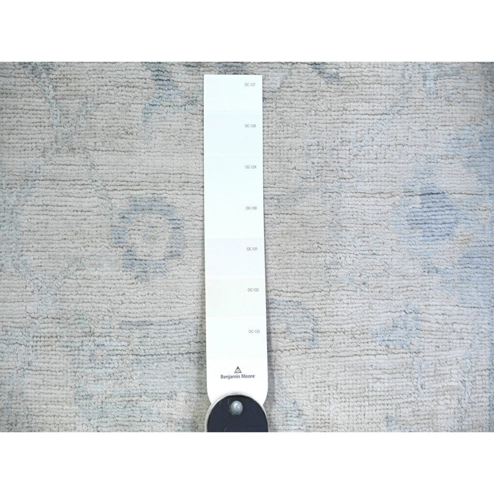 Porcelain White Wool Hand Knotted Porcelain White Runner Rug  2'7"x11'9"