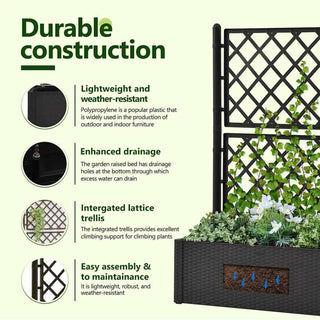 vidaXL Garden Raised Bed with Trellis, Self Watering Planter, Anthracite, PP
