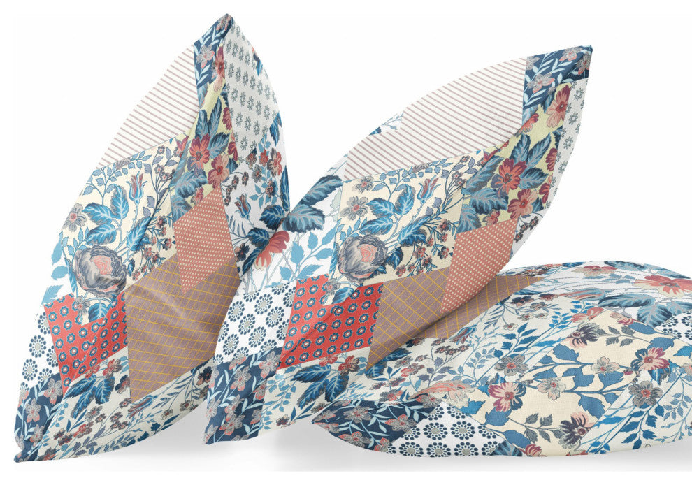 28" White Blue Floral Indoor Outdoor Throw Pillow