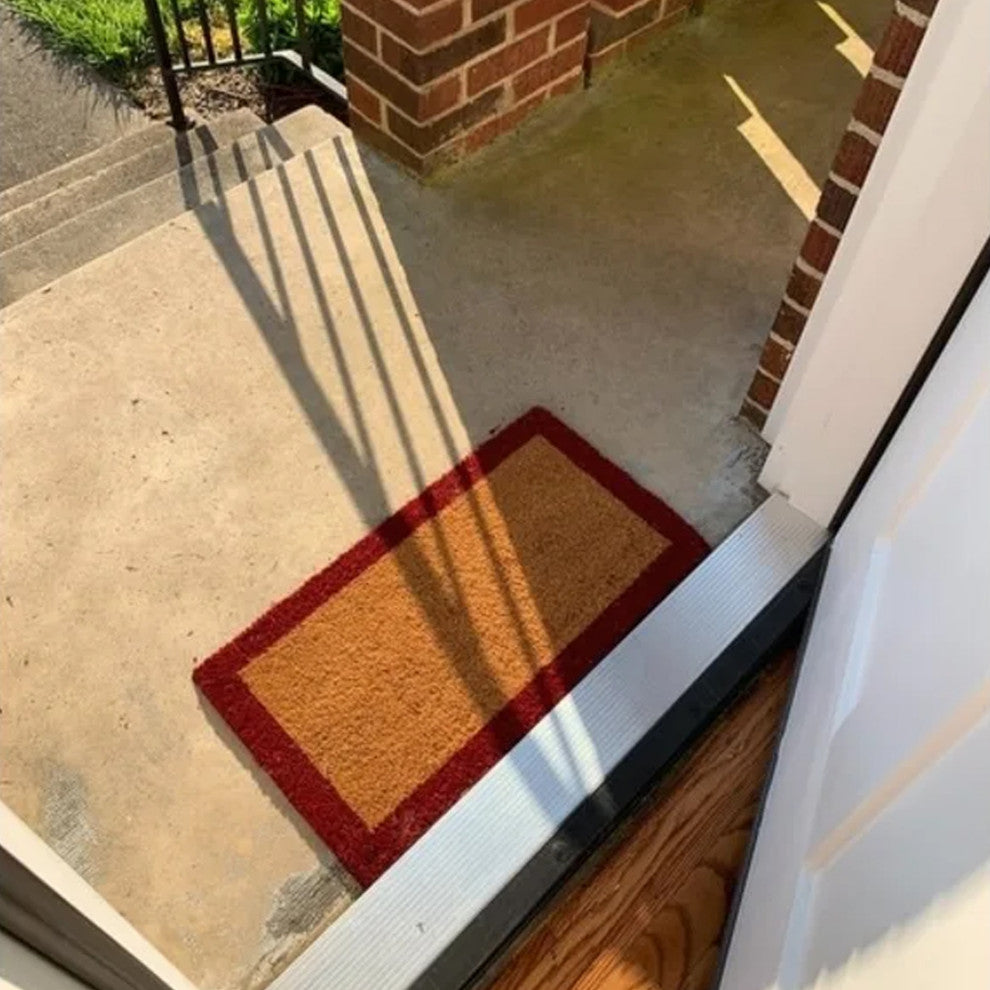 Sheltered Front Door Mat Coir Coco Fibers Rug 24x13, Natural/Red Borders