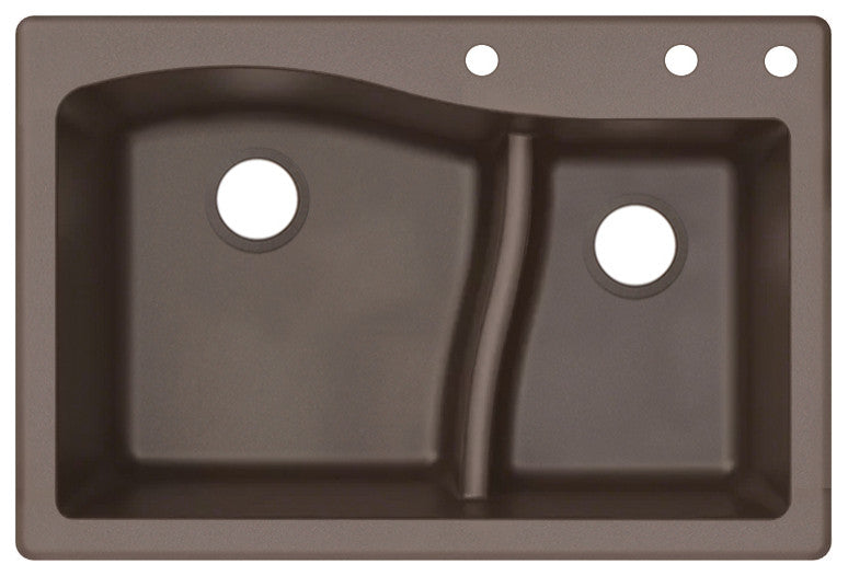 Aversa SilQ Granite 33"Drop-in Kitchen Sink with 3 BDE Faucet Holes in Espresso