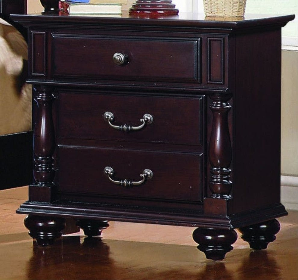 Night Stand With 3 Drawers Dark Cherry Brown