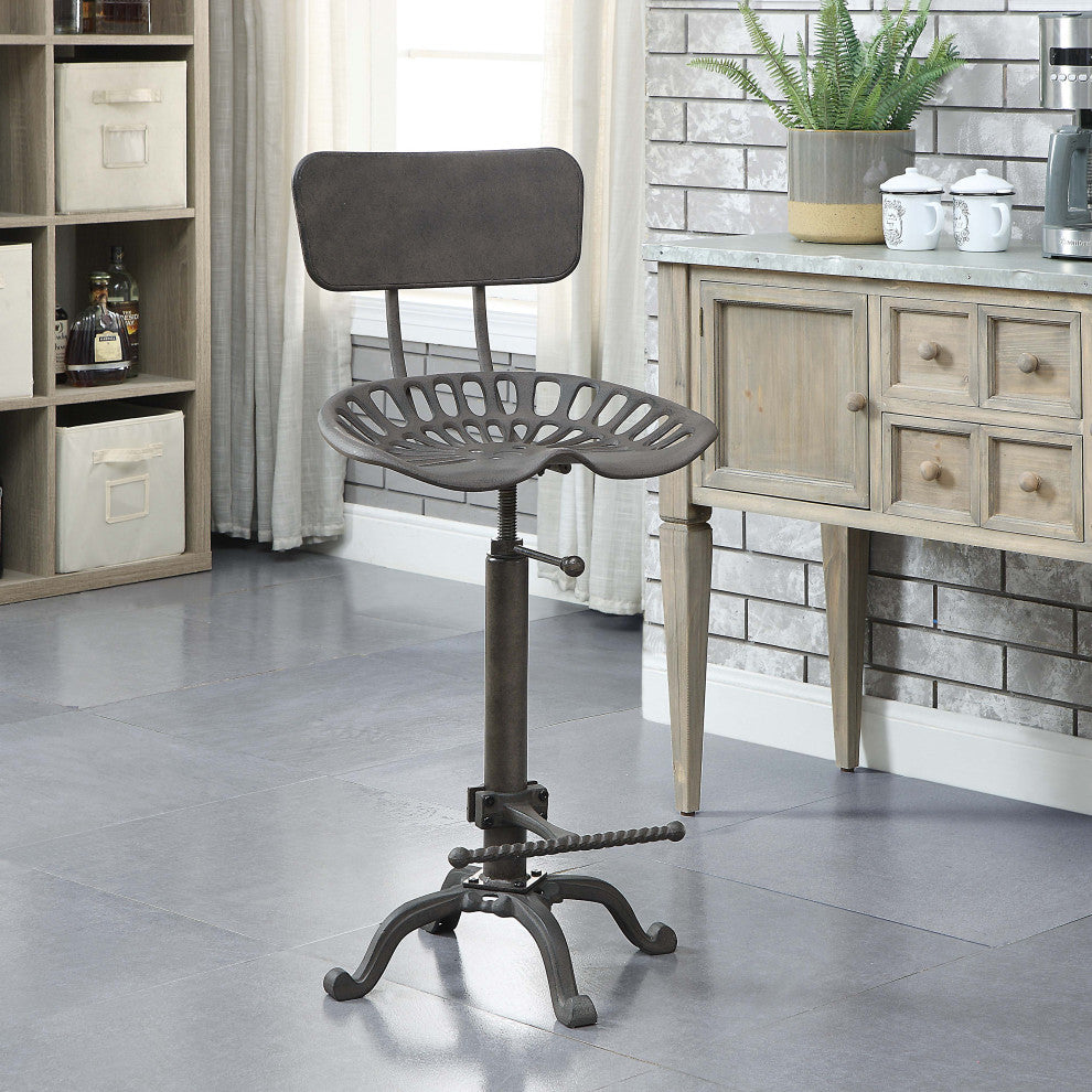 August Tractor Seat Stool w and  Back, Industrial