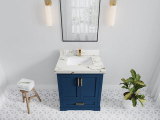 Boston 30" Single Sink Bath Vanity in Navy Blue 2" Viola Gold