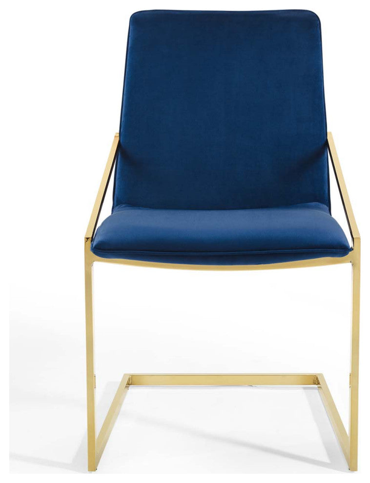 Side Dining Chair, Velvet, Metal, Gold Blue Navy, Modern, Cafe Bistro Restaurant