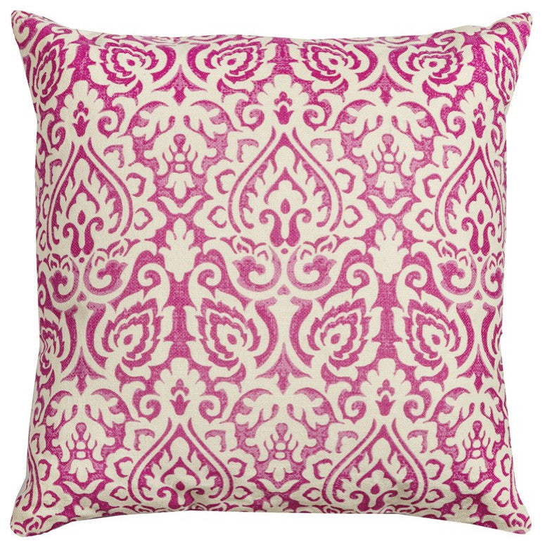 Pink White Distressed Damask Throw Pillow