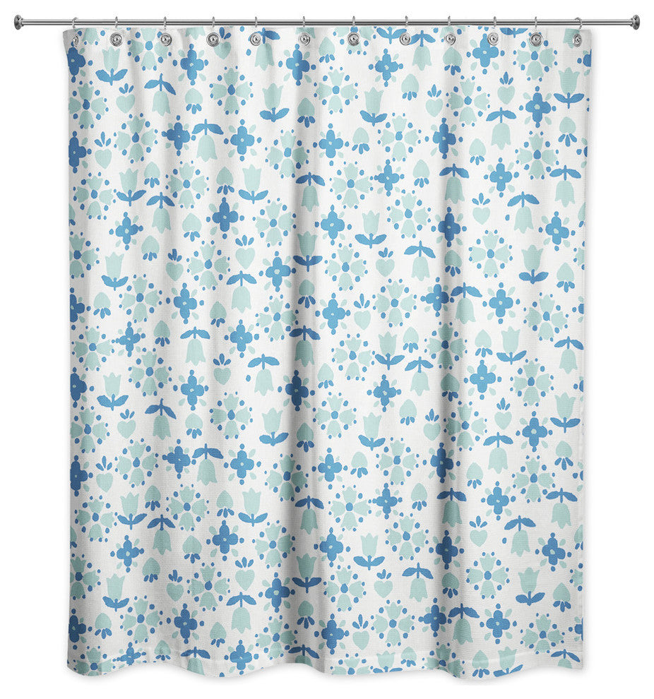 Tulip Pattern in Dark Blue Shower Curtain