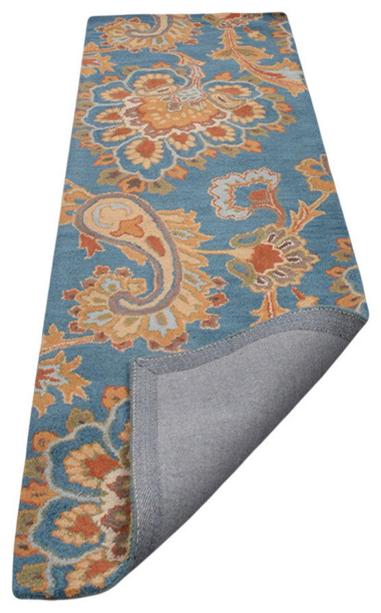 HAND TUFTED WOOL ECO-FRIENDLY AREA RUGS- Runner,Blue,Floral