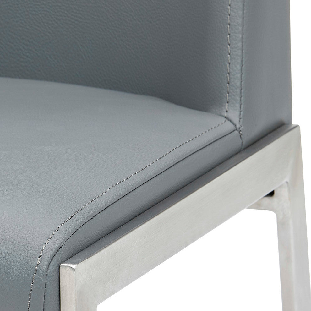 Eliza Leatherette Counter Stool With Polished Stainless Steel Legs, Gray