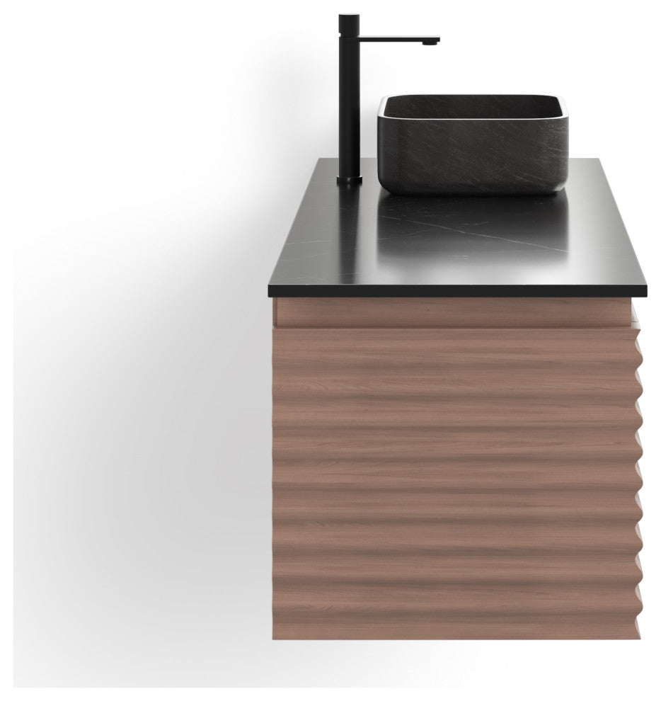 The Accordion Bathroom Vanity, Chestnut Oak, 60", Right Single Sink, Wall Mounted