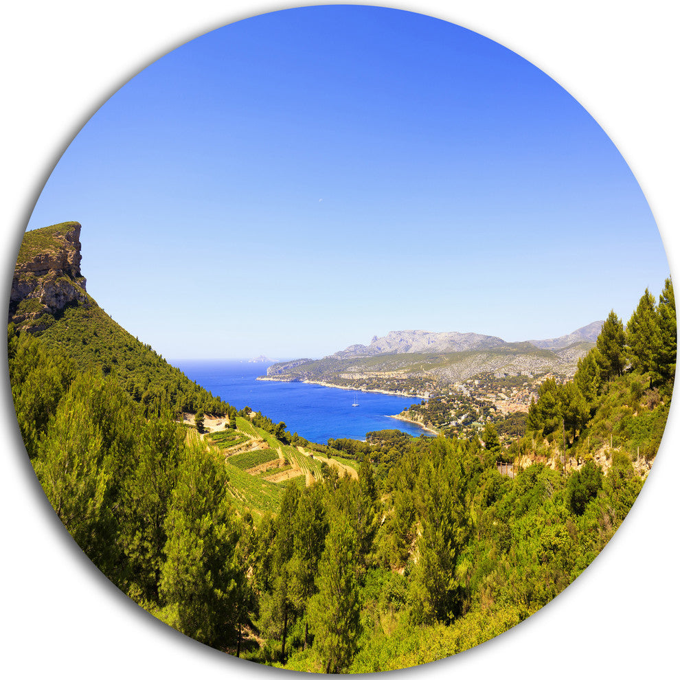 Cassis Bay From Route Des Cretes, Landscape Disc Metal Wall Art, 36"